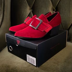 Strangecvlt Grimm heels - red velvet size 9 in box